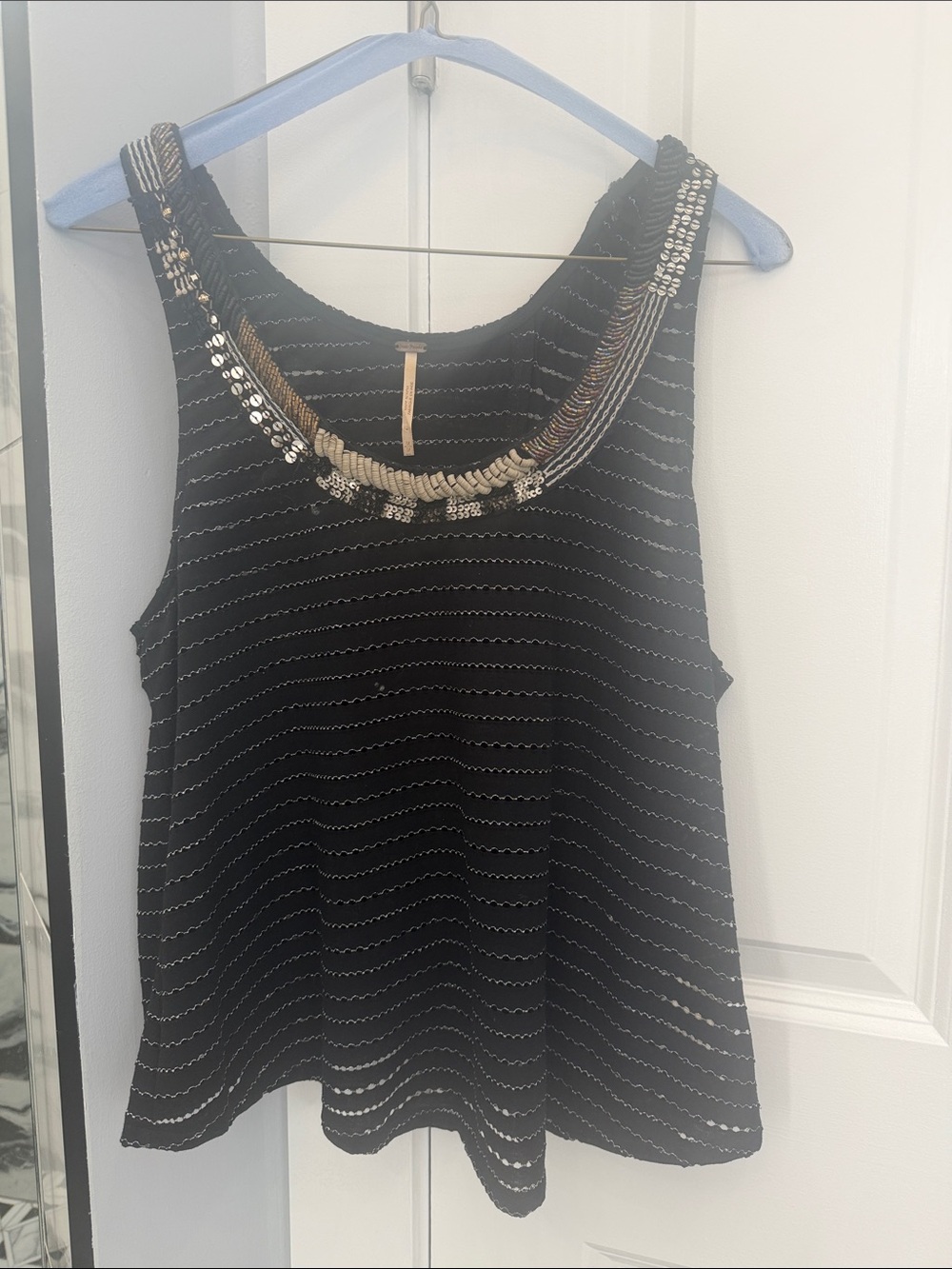 Free People Black Striped Beaded Neckline Camisole